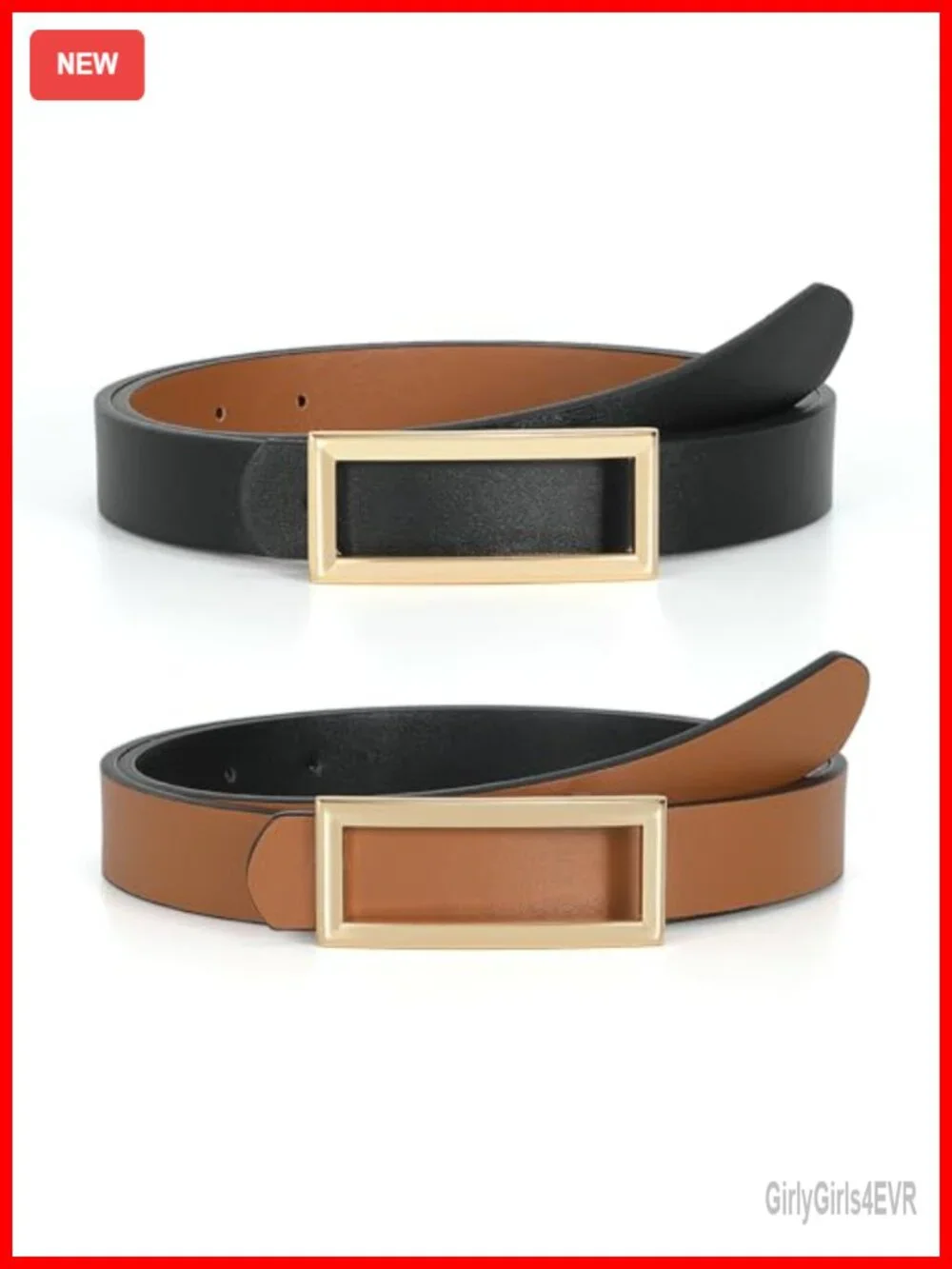 Women's Reversible Faux Leather Belt with Gold Buckle